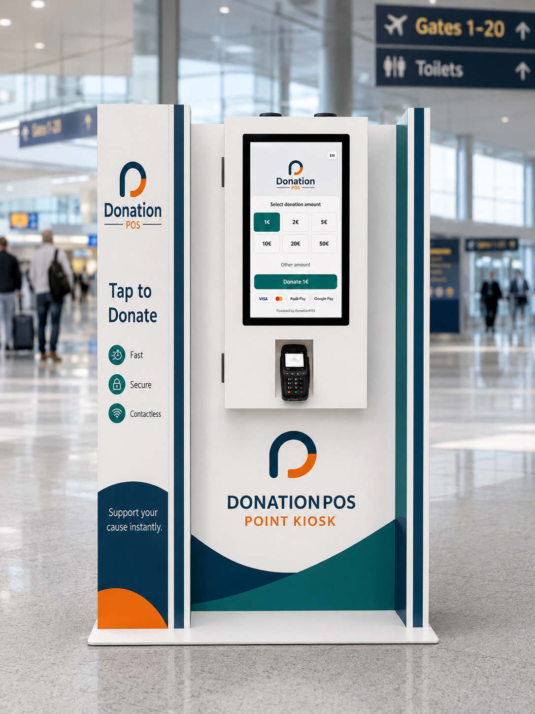 Donation POS Point — érintésmentes adományozó kioszk IM30-cal