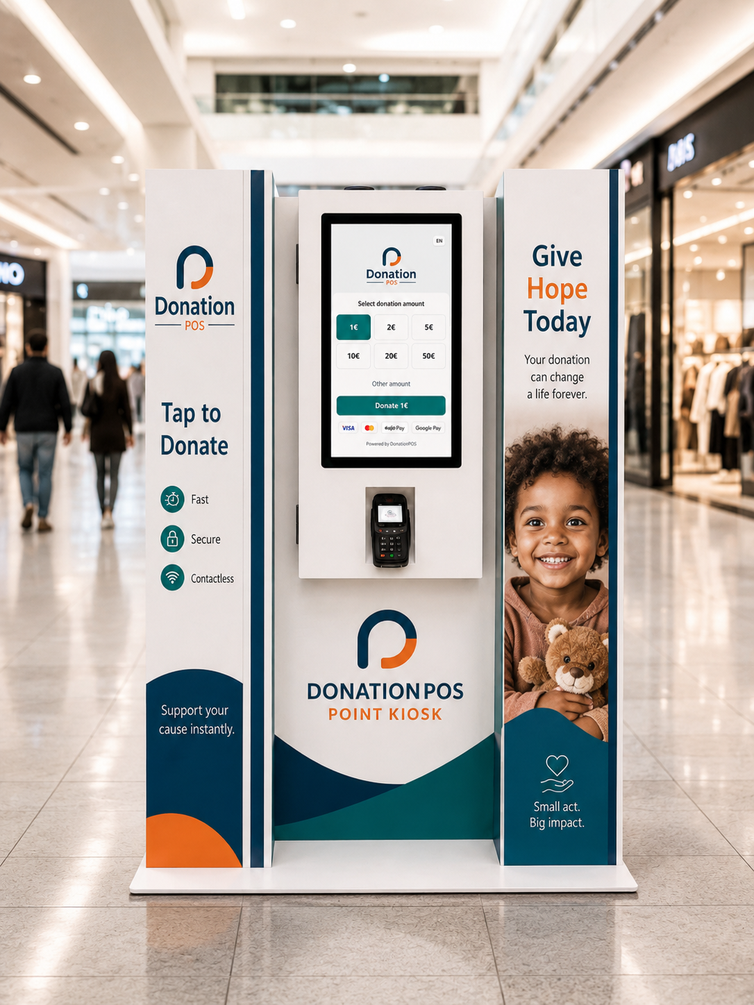 Donation POS Point — önállóan álló adományozó kioszk