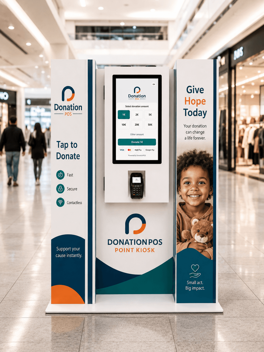 Donation POS Point — freestanding donation kiosk