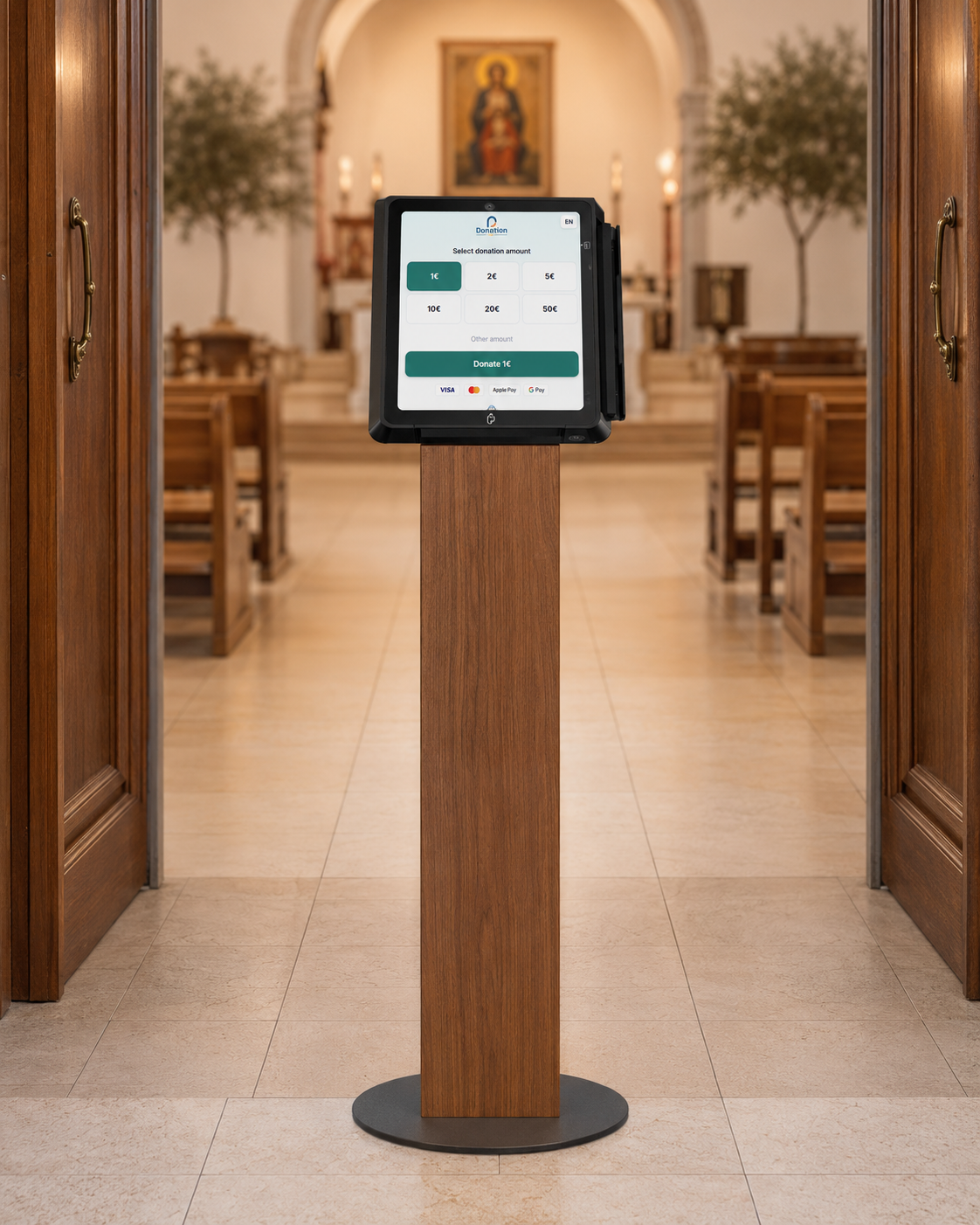 Donation POS Point — adományozó kioszk szent terekhez