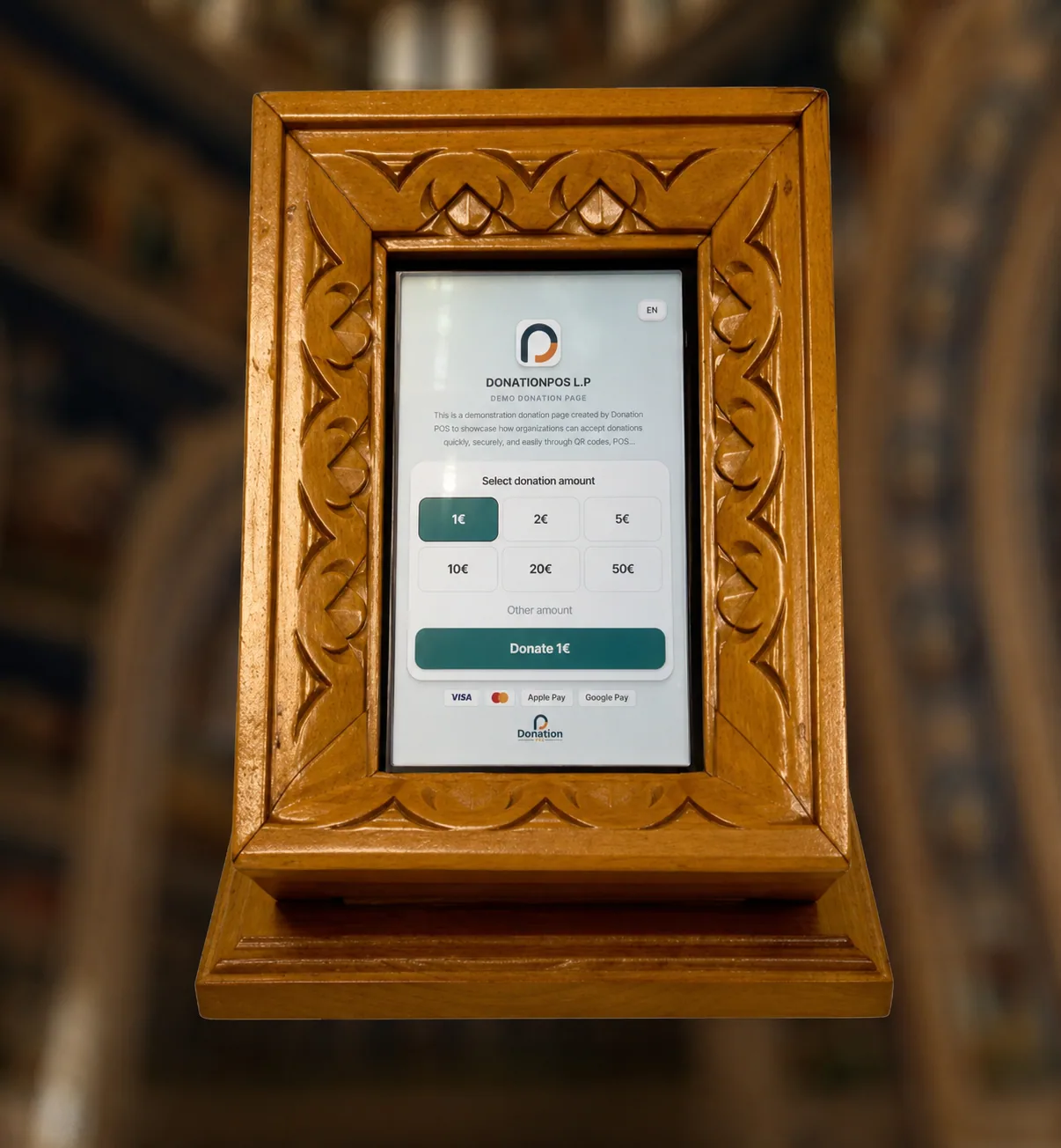 Byzantine carved wooden POS stand for church donation box